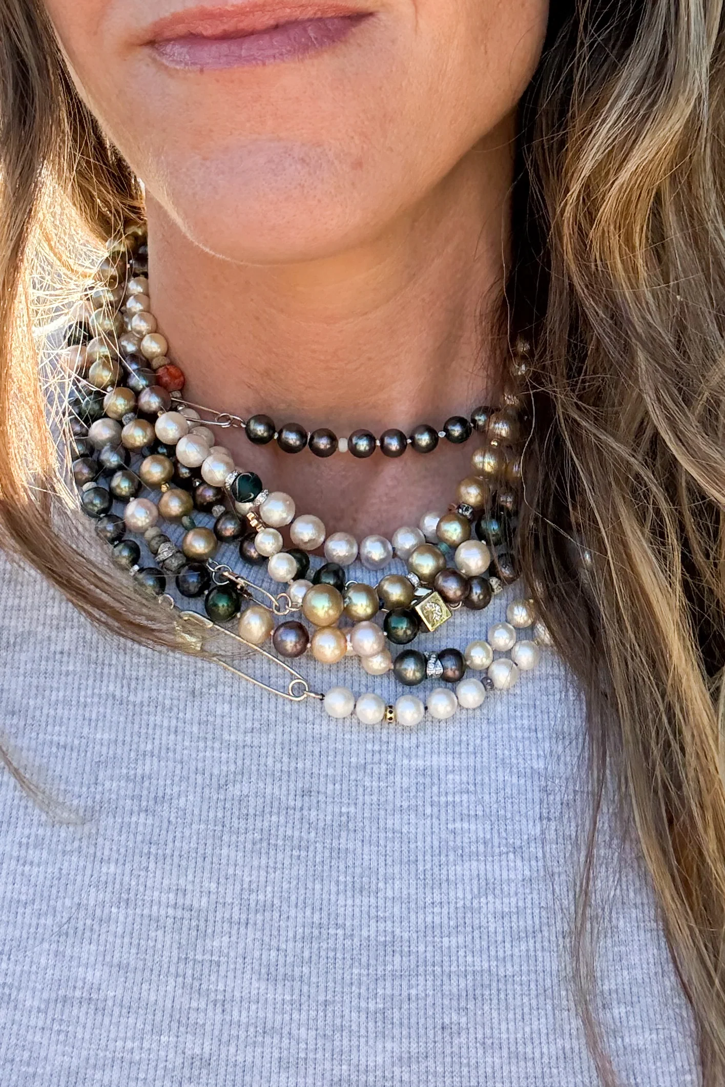 Freshwater Grey Pearl & Safety Pin Necklace - Image 7